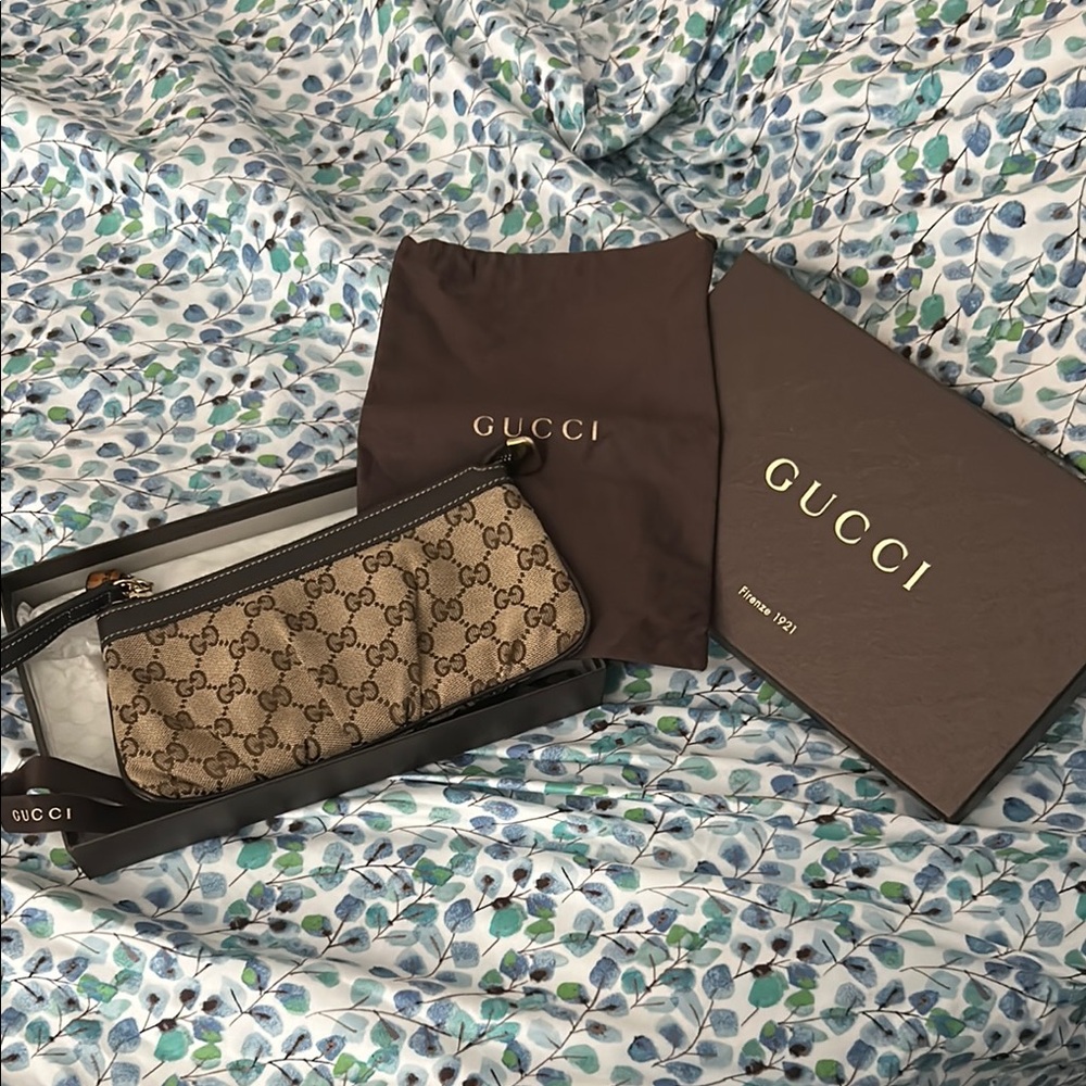 Gucci Tan and Brown Monogram Pouch